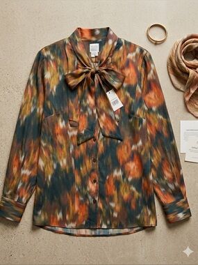 Badgley Mischka Multicolor Watercolor Blouse - Black Accent